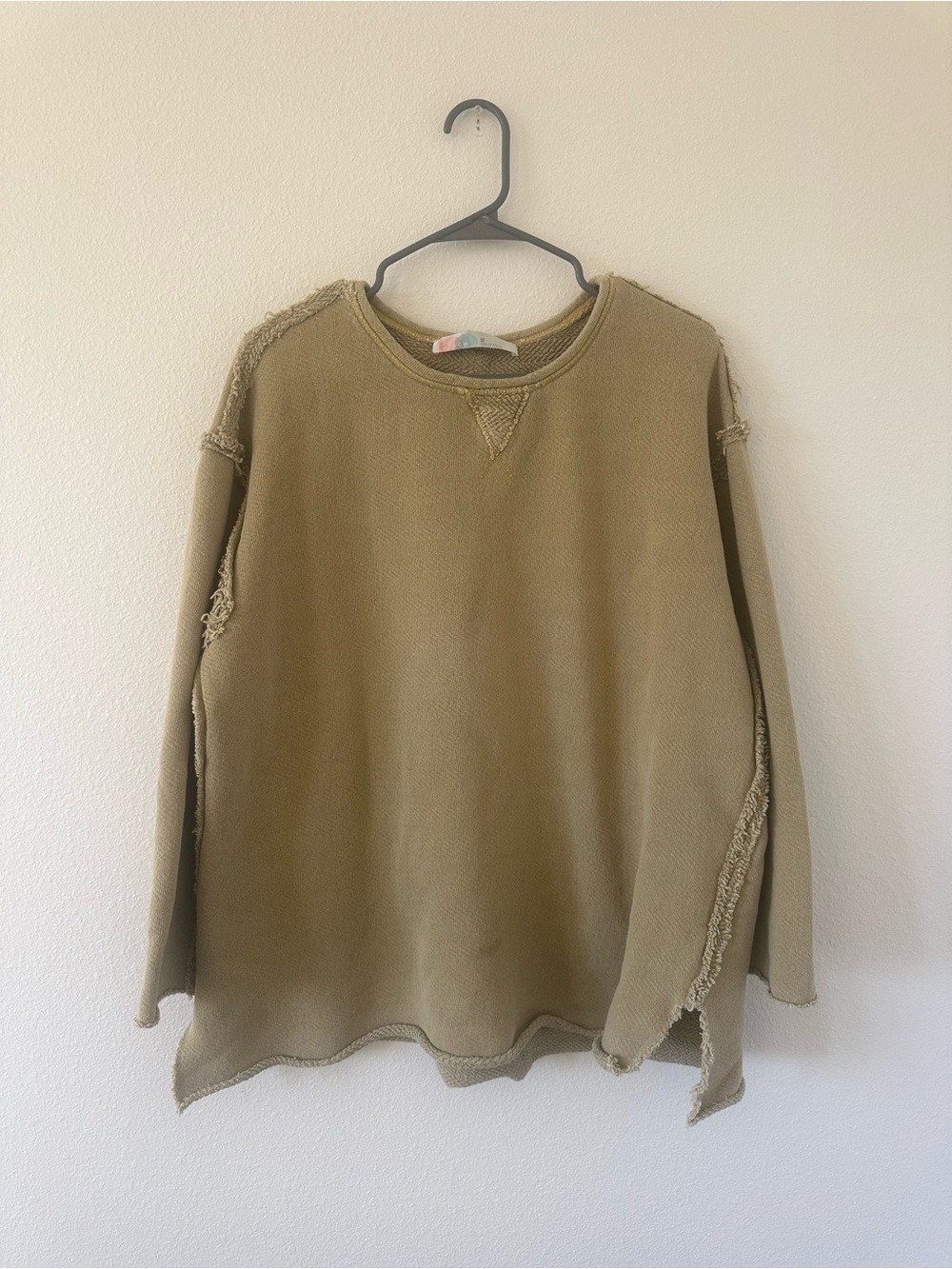 Free People Women’s FP Beach Yellow Beige Frayed Edge Crewneck Sweatshirt